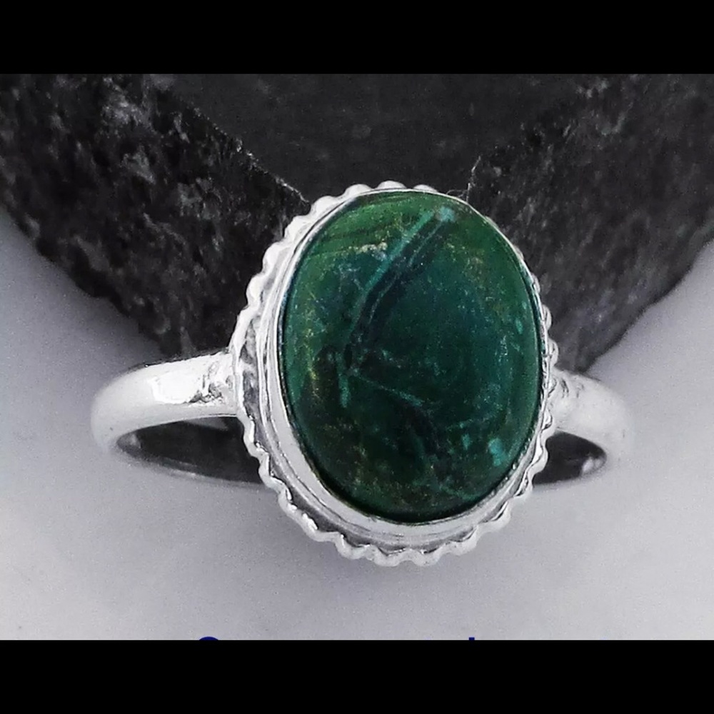925 Silver Green Malachite Gemstone Ring